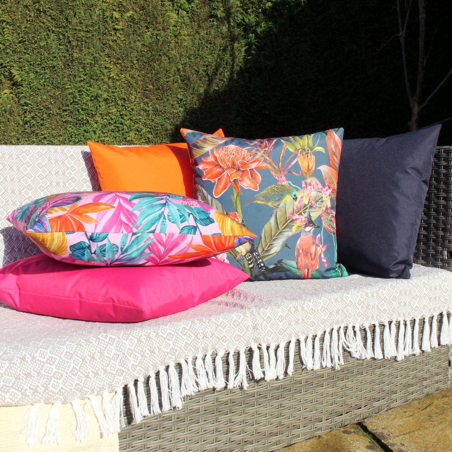 Floral Blue Cushions - Exotics Outdoor Cushion Cover Navy Evans Lichfield