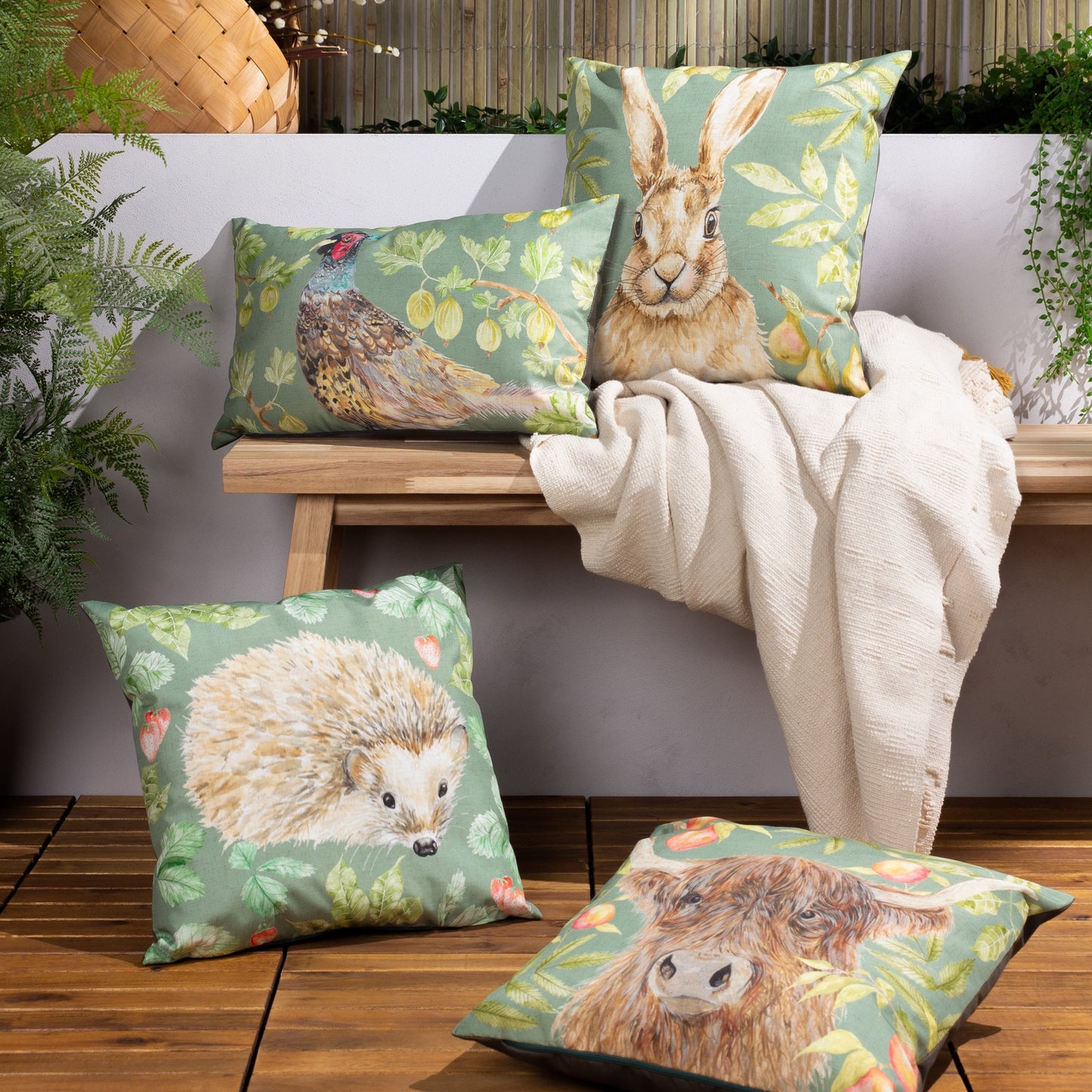 Animal Green Cushions - Grove Hare Outdoor Cushion Cover Olive Evans Lichfield