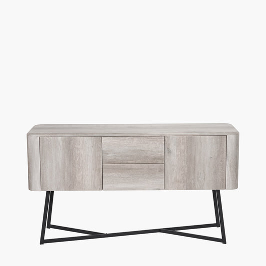 Ukiah Grey Oak Veneer and Black Metal 2 Door 2 Drawer Sideboard