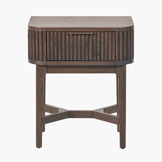 Raie Dark Brown Ribbed Oak and Pine Wood 1 Drawer Unit