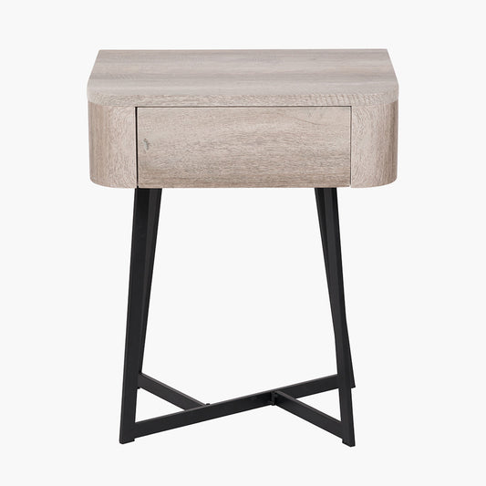 Ukiah Grey Oak Veneer and Black Metal 1 Drawer Unit