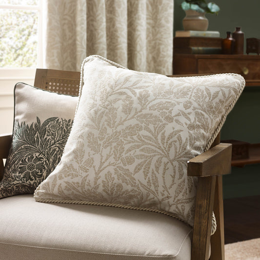 Floral White Cushions - Acorn Tonal Jacquard Feather Rich Filled Cushion Ivory Morris & Co