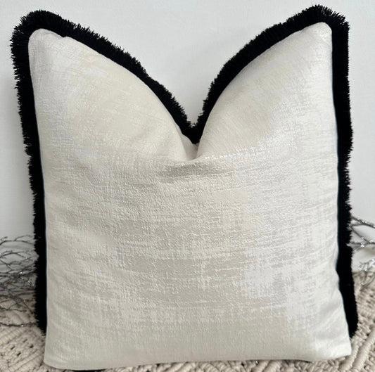 The Couture Cushion - The Fringed Ivory Dolce fringed in Black - Style No. 133