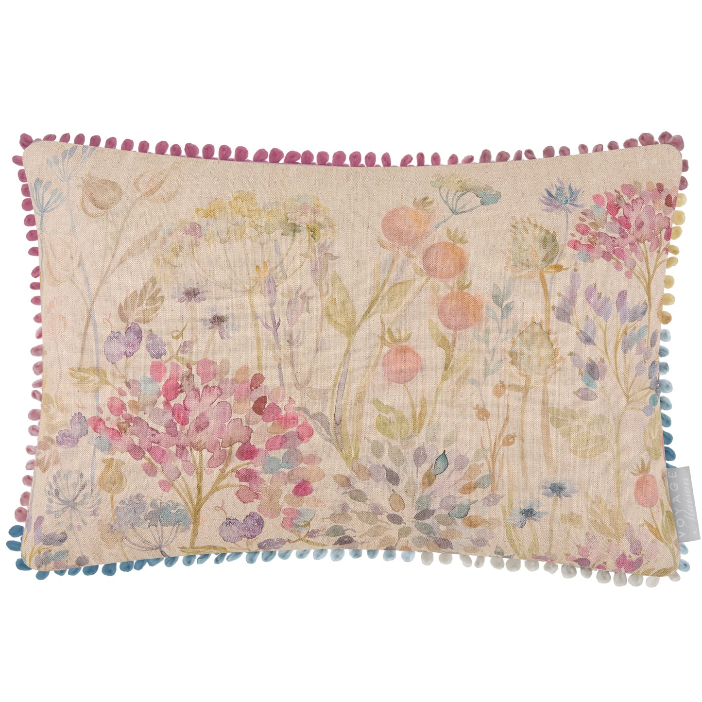 Floral Pink Cushions - Country Hedgerow Printed Rectangular Feather Filled Cushions Linen Voyage Maison