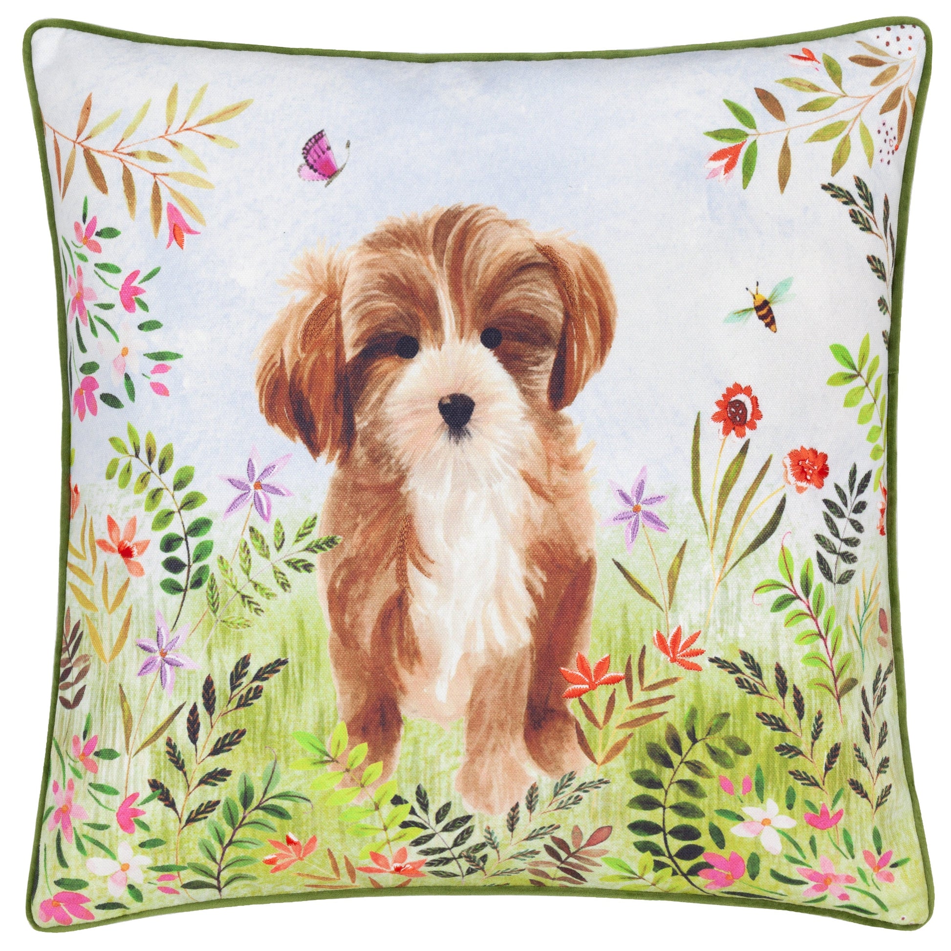 Animal Green Cushions - Daisy Hill Charlie Printed Cushion Cover Multi/Green Evans Lichfield