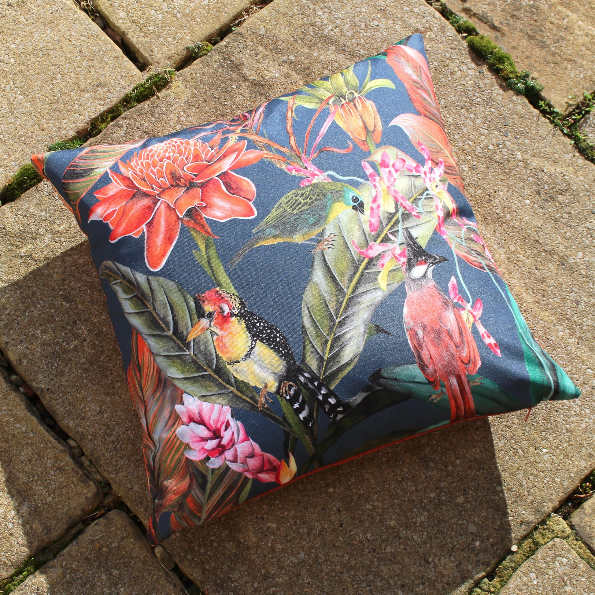 Floral Blue Cushions - Exotics  Outdoor Cushion Cover Navy Evans Lichfield
