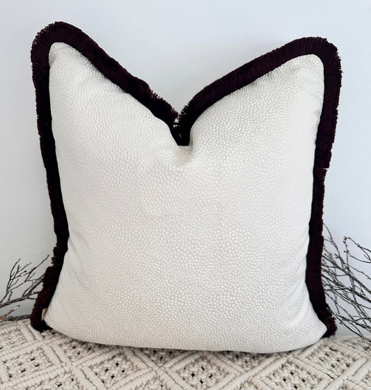 The Couture Cushion - The Ivory Borboletta Fringed in Mocha - Style No. 182