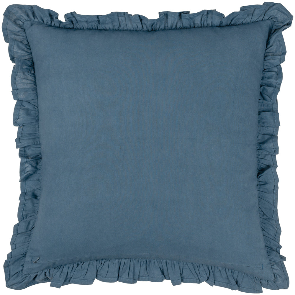 Paoletti Montrose Floral Pleat Fringe Cushion Cover in French Blue