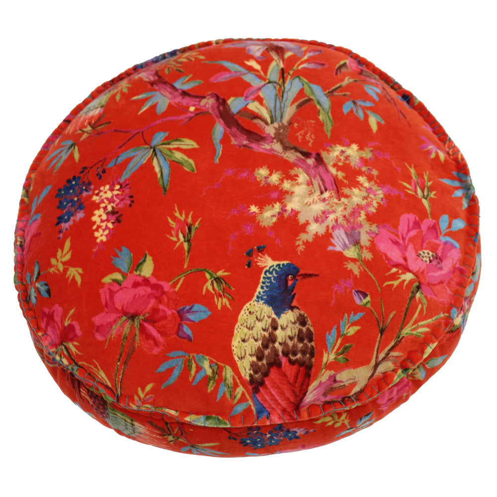 Paoletti Paradise Velvet Round Cushion Cover in Orange