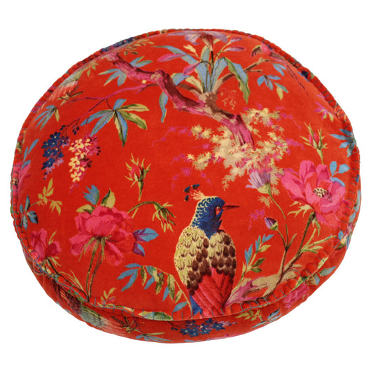 Paoletti Paradise Velvet Round Cushion Cover in Orange