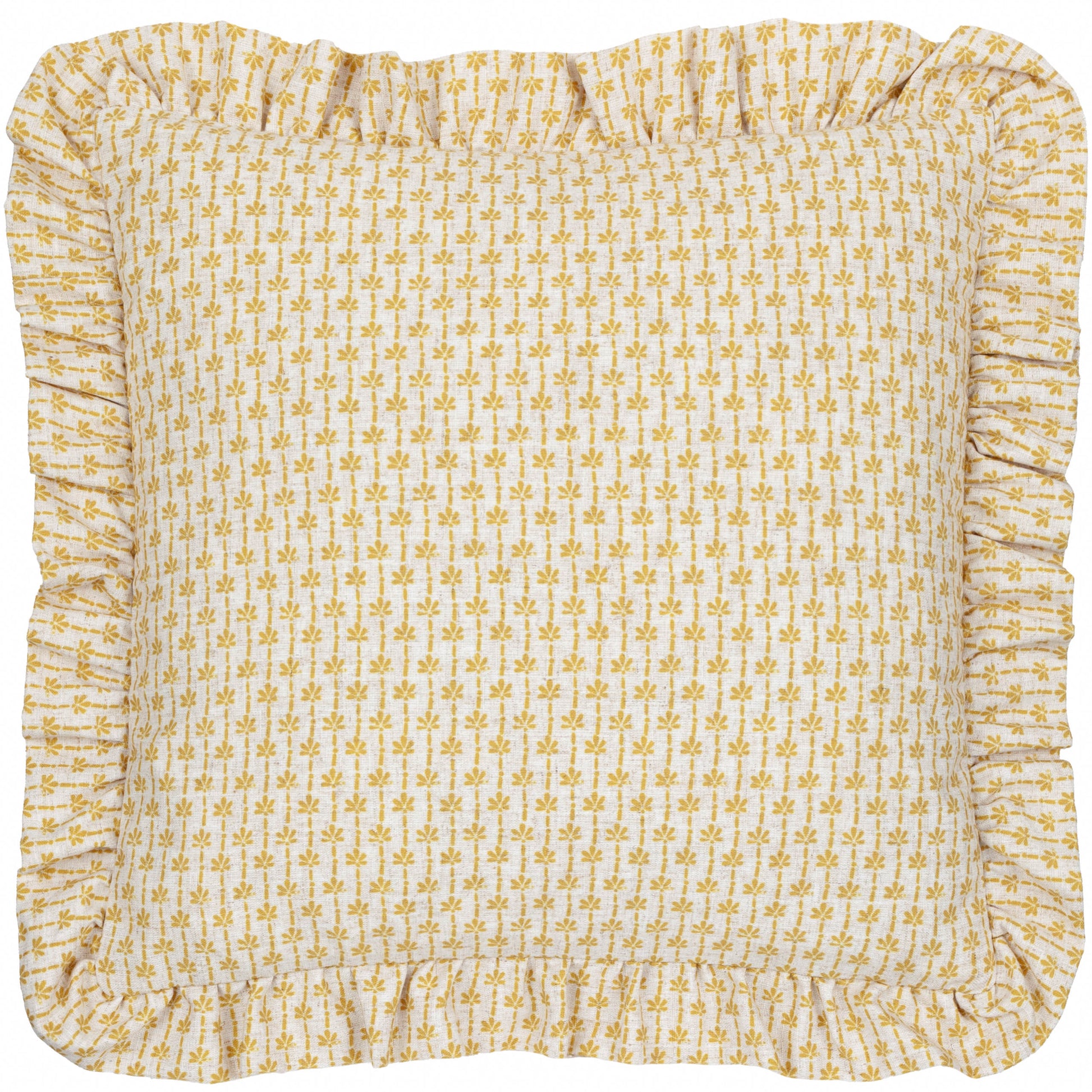 Floral Beige Cushions - Panni Block Textured Ruffle Cushion Cover LINEN/OCHRE furn.