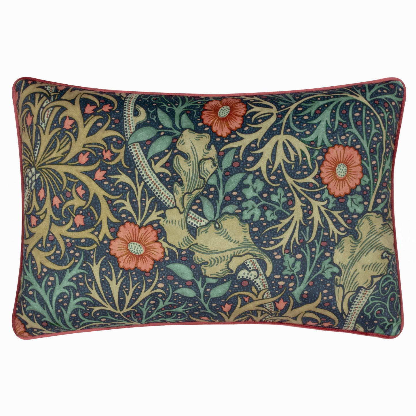 Floral Multi Cushions - Seaweed Printed Velvet Feather Rich Filled Cushion Indigo Morris & Co