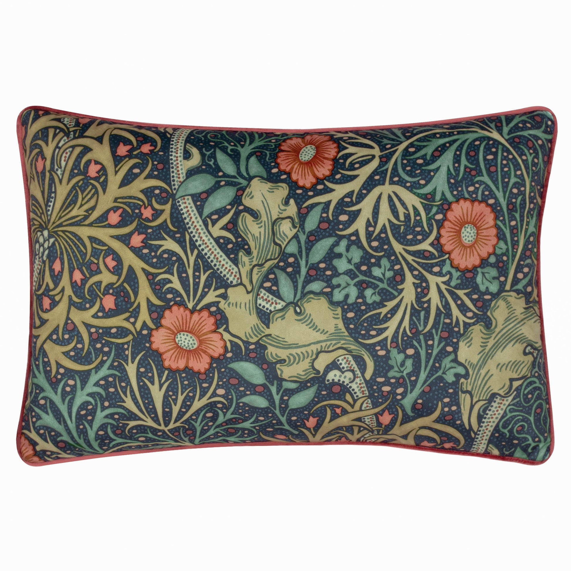 Floral Multi Cushions - Seaweed Printed Velvet Feather Rich Filled Cushion Indigo Morris & Co