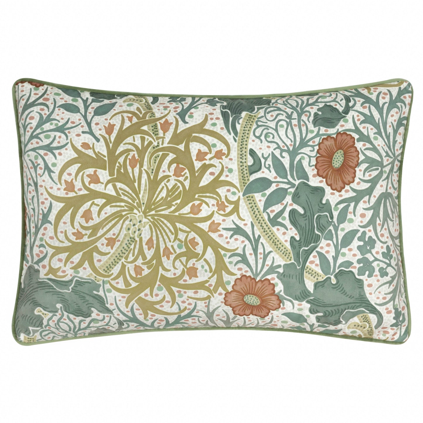 Floral Multi Cushions - Seaweed Printed Velvet Feather Rich Filled Cushion Stone/Sunflower Morris & Co