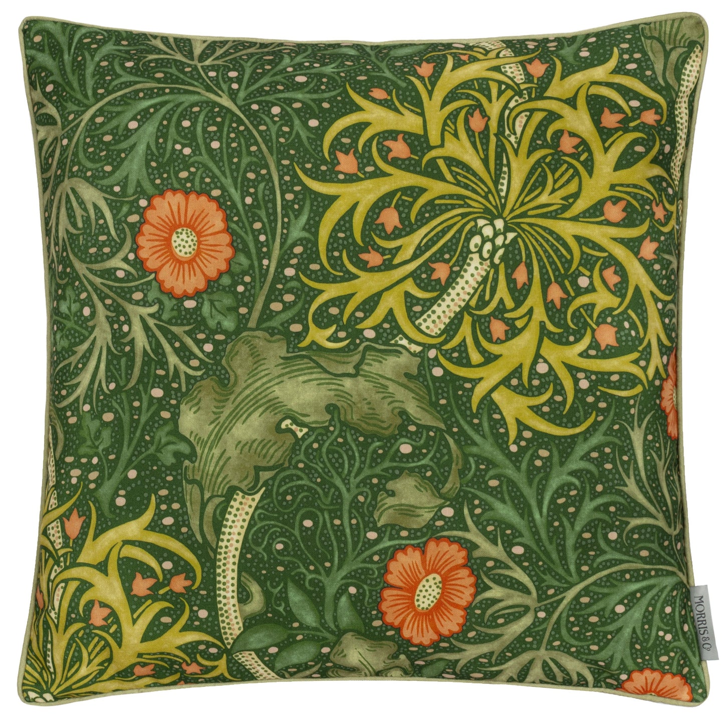 Floral Green Cushions - Seaweed Printed Outdoor  Polyester Filled Cushion Forest Green Morris & Co