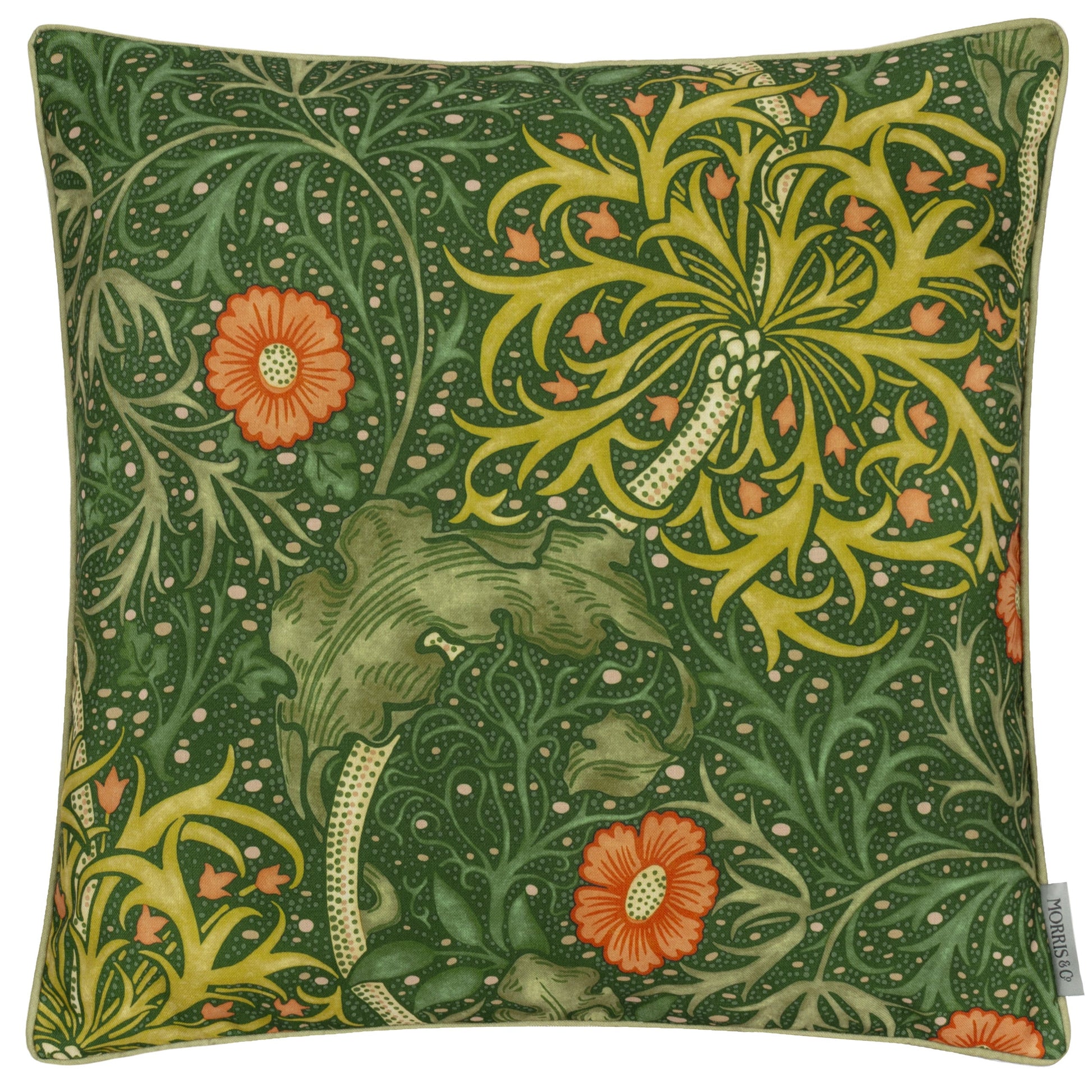 Floral Green Cushions - Seaweed Printed Outdoor  Polyester Filled Cushion Forest Green Morris & Co