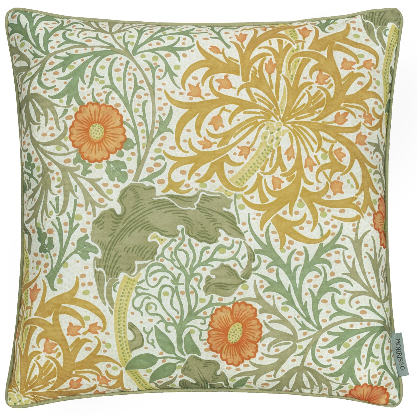 Floral Green Cushions - Seaweed Printed Outdoor  Polyester Filled Cushion Stone/Sunflower Morris & Co