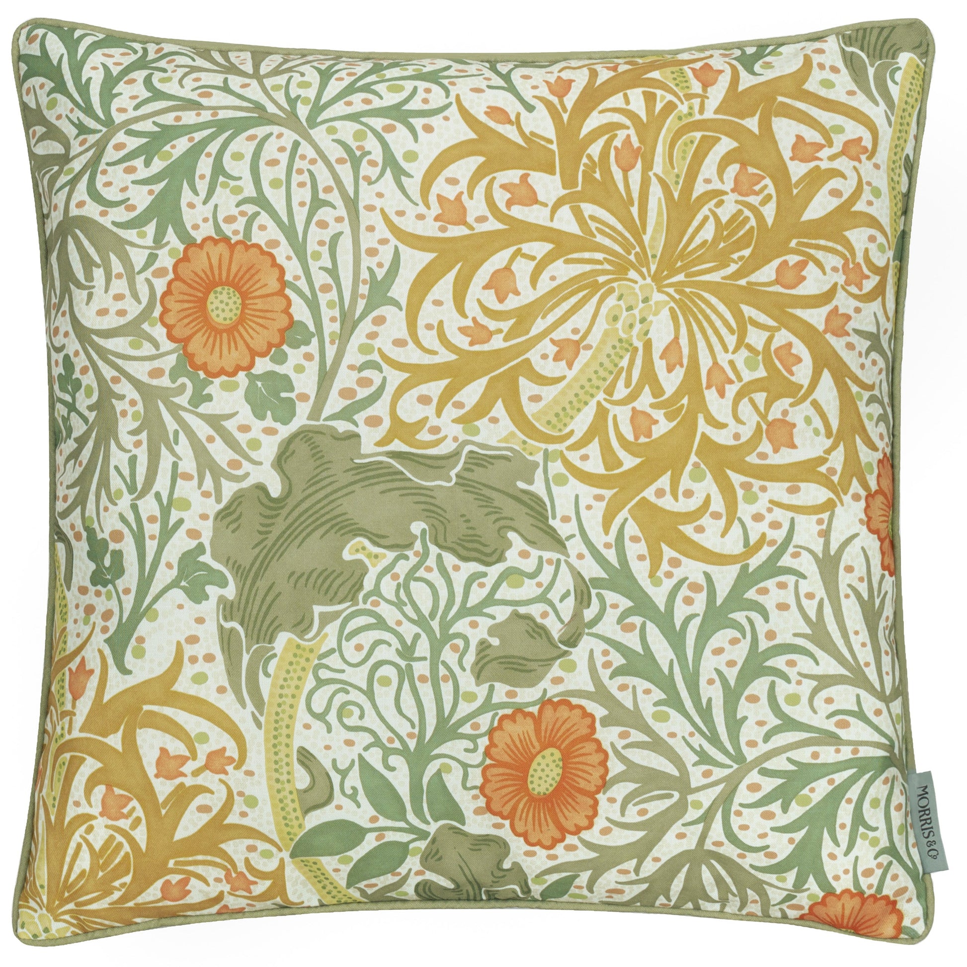 Floral Green Cushions - Seaweed Printed Outdoor  Polyester Filled Cushion Stone/Sunflower Morris & Co