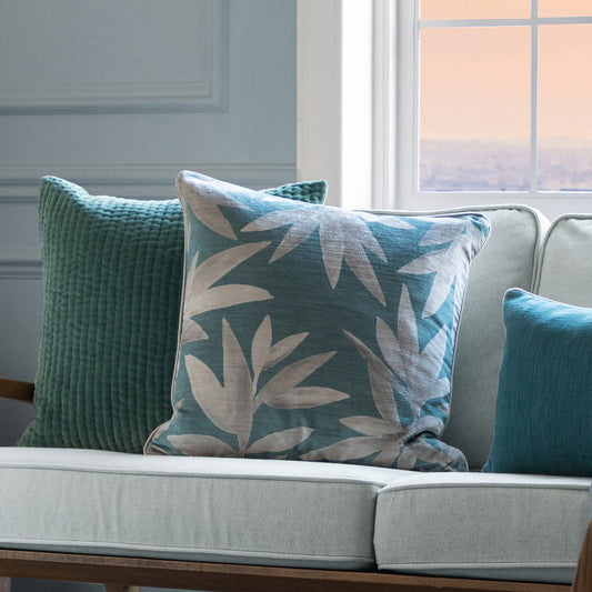 Floral Blue Cushions - Silverwood Velvet Feather Rich Filled Cushion River Additions