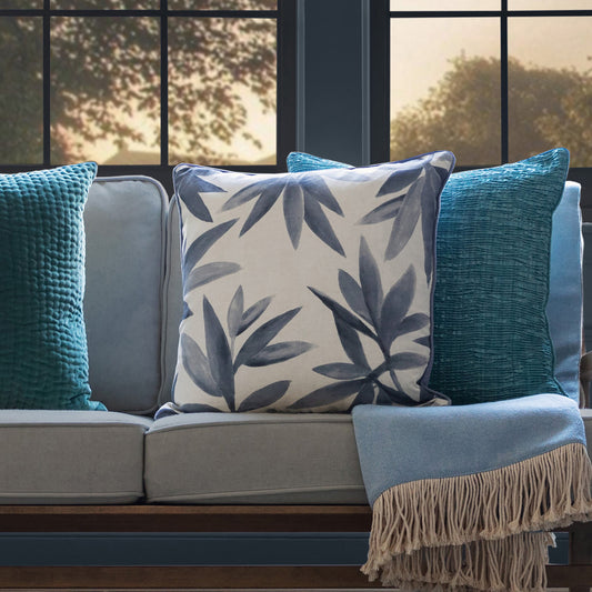 Floral Blue Cushions - Silverwood Printed Feather Filled Cushion Ocean Additions