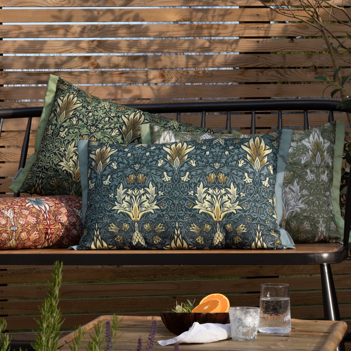 Floral Red Cushions - Snakeshead Printed Outdoor Polyester Filled Cushion Berry/Natural Morris & Co
