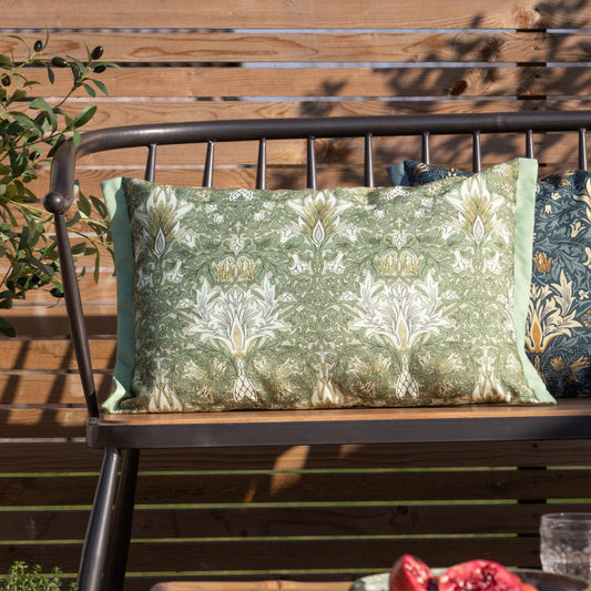 Floral Green Cushions - Snakeshead Printed Outdoor Polyester Filled Cushion Sunflower/Stone Morris & Co