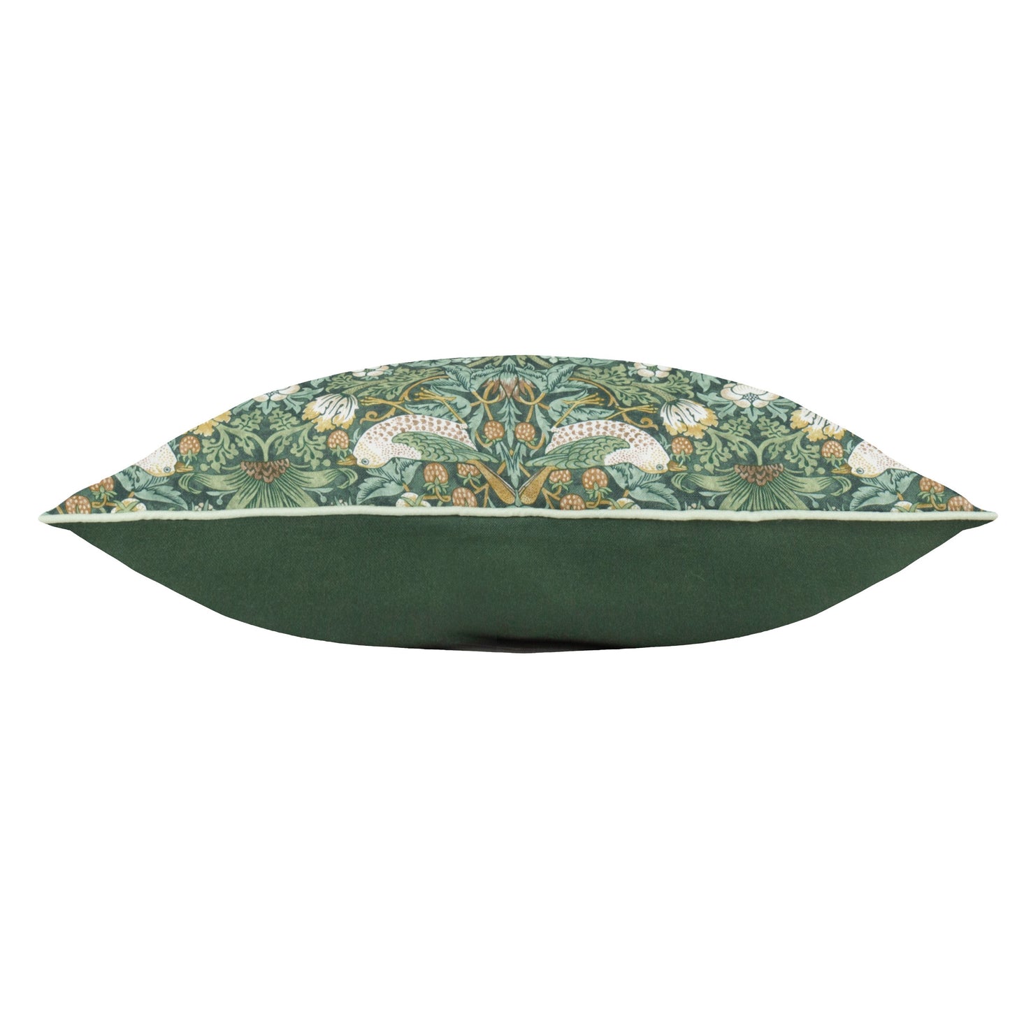 Floral Green Cushions - Strawberry Thief Piped Outdoor Polyester Filled Cushion Forest Green Morris & Co