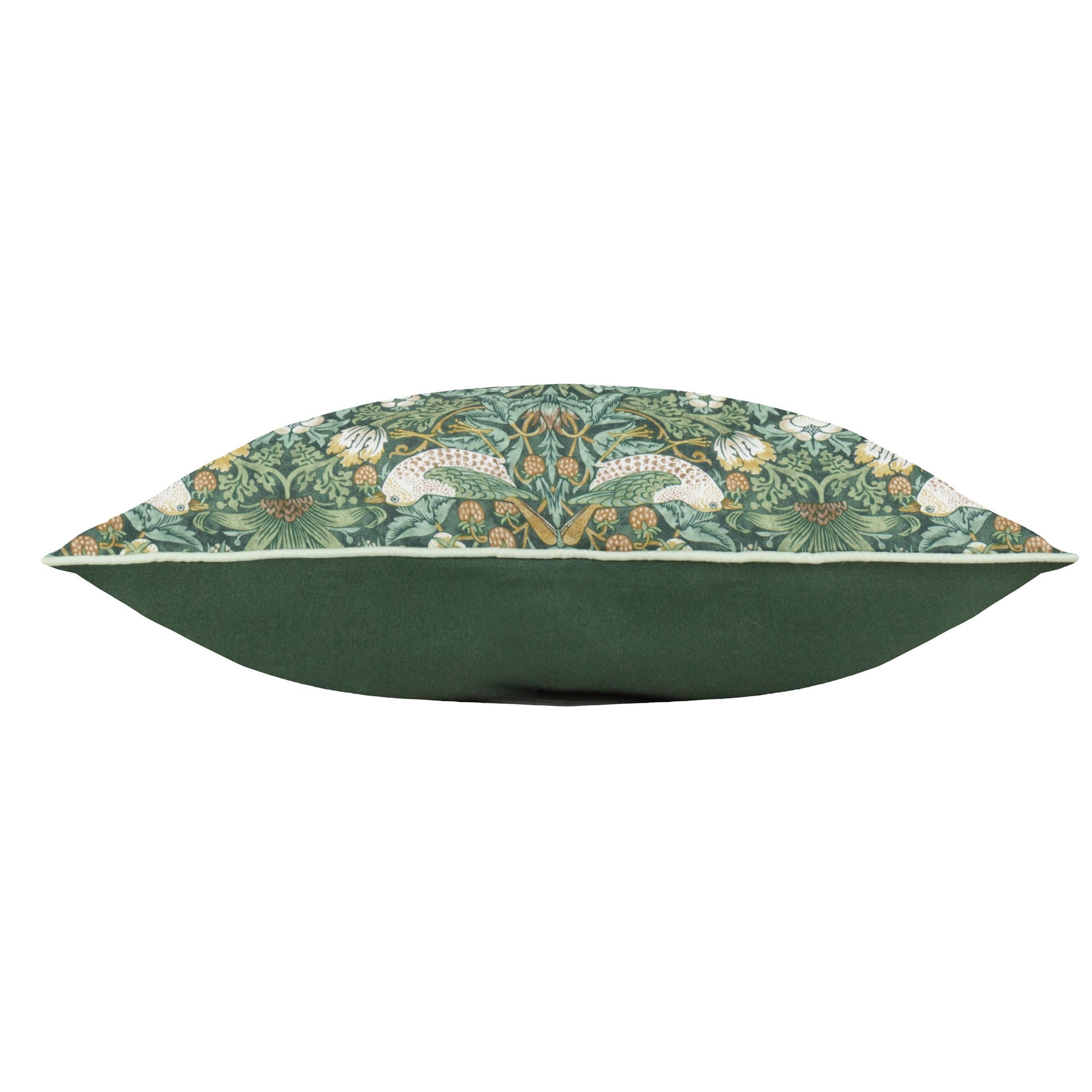 Floral Green Cushions - Strawberry Thief Piped Outdoor Polyester Filled Cushion Forest Green Morris & Co