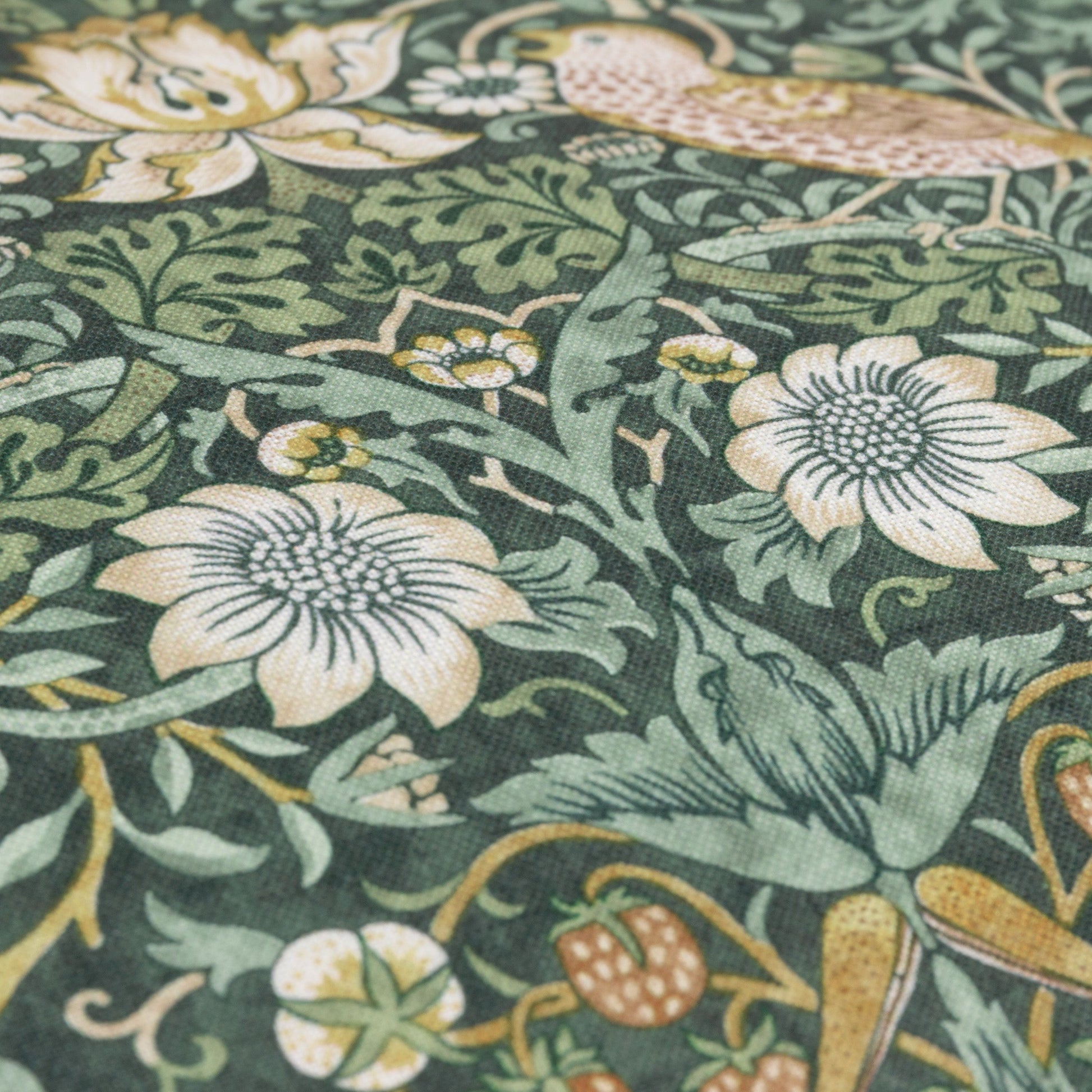 Floral Green Cushions - Strawberry Thief Piped Outdoor Polyester Filled Cushion Forest Green Morris & Co