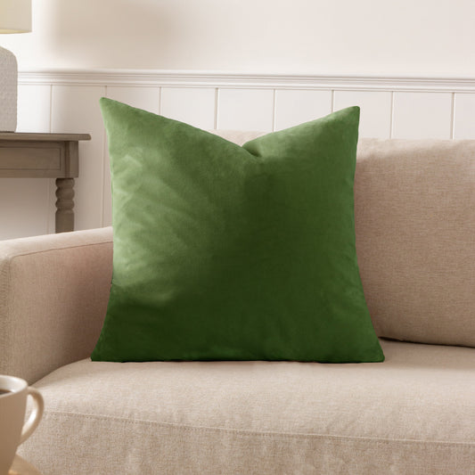 Plain Green Cushions - Sunningdale Velvet Square Cushion Cover Olive Paoletti