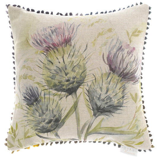 Floral Green Cushions - Thistle Printed Cushion Cover Natural Voyage Maison